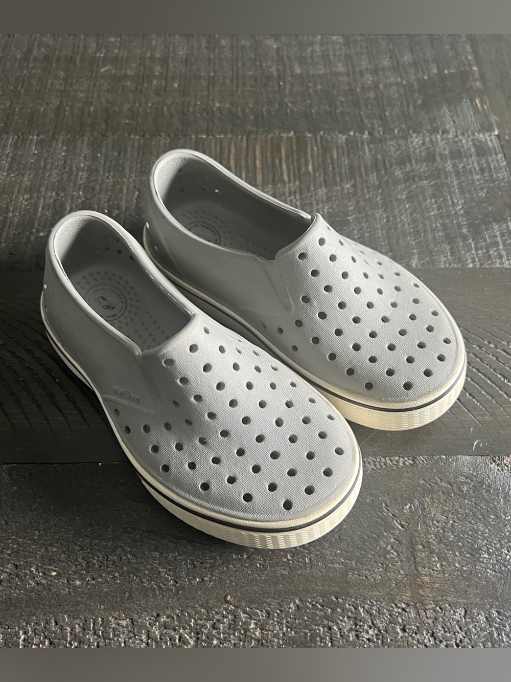 Native Jefferson Gray Slip On Shoes Kids C10 Lightweight Water Friendly